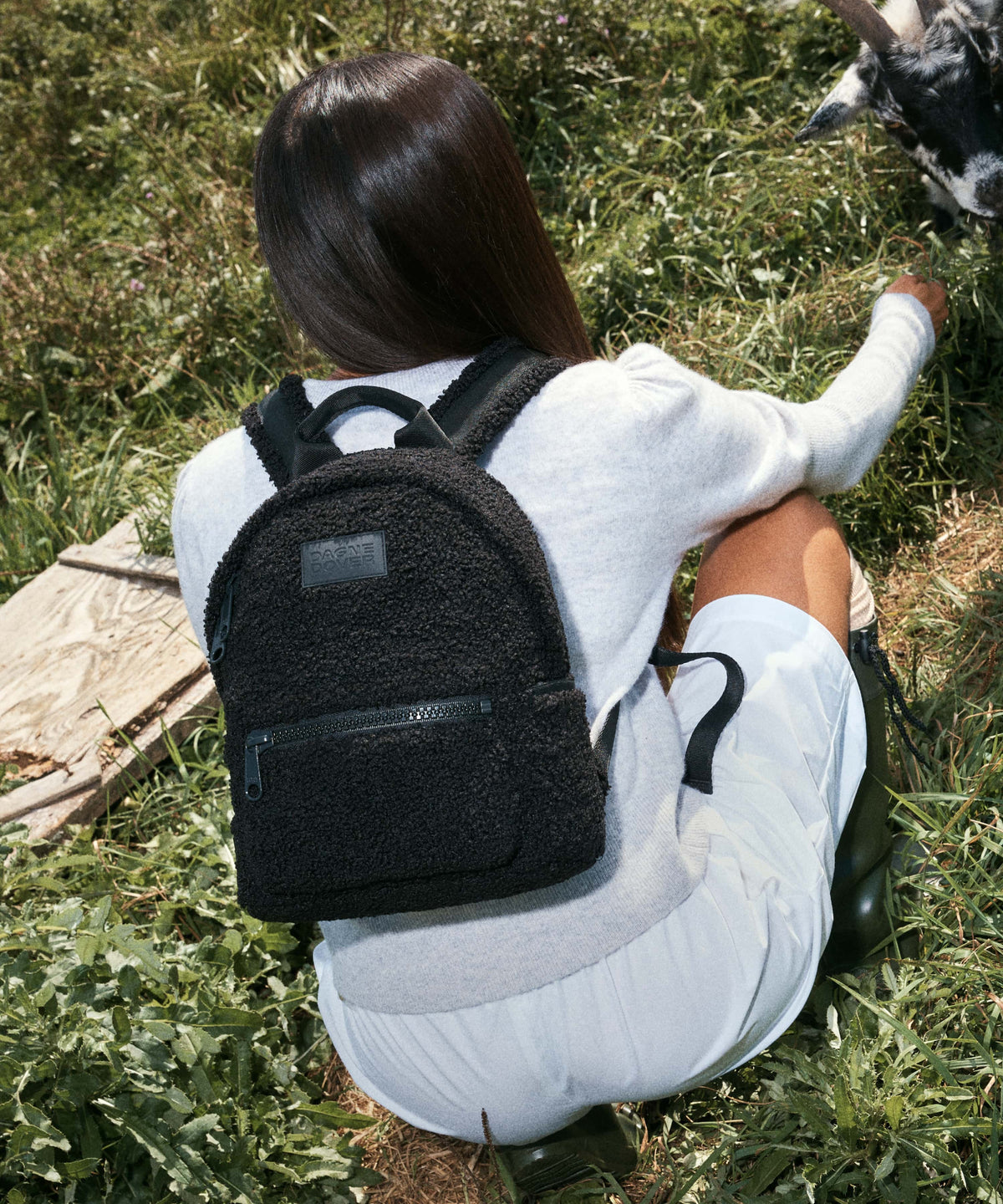 Dakota Backpack in Onyx Shearling , Small