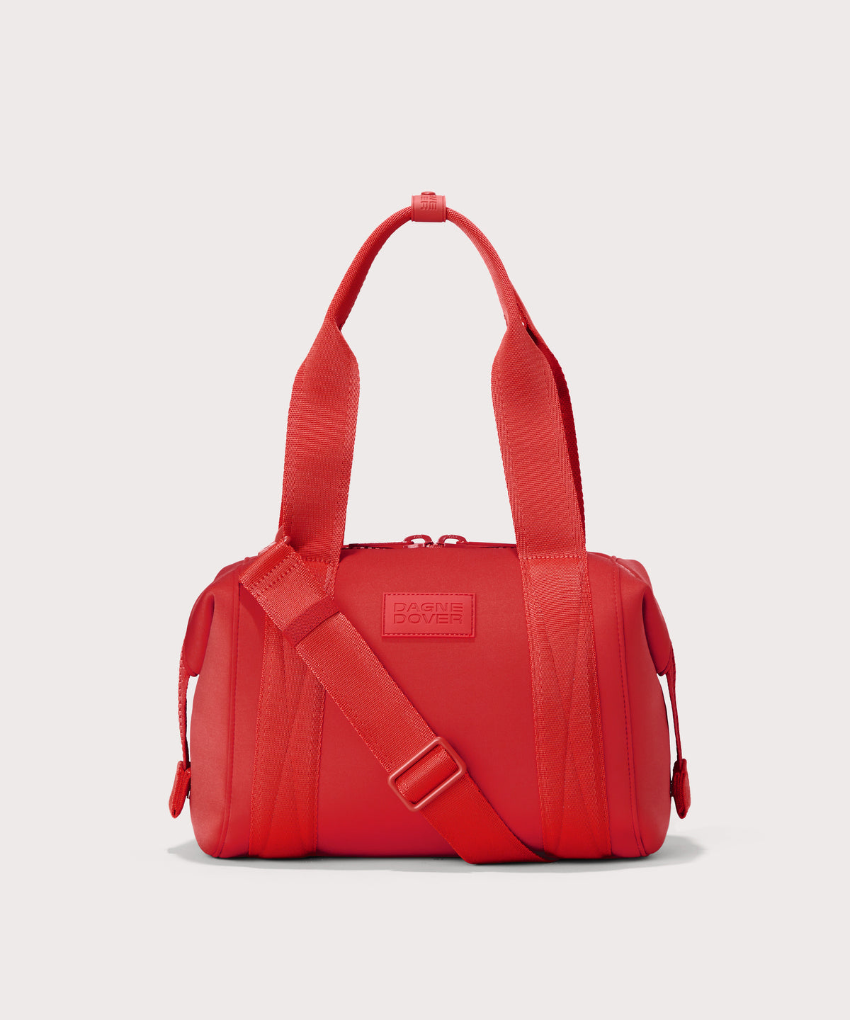 Dagne Dover Small Landon Carryall in a fiery, saturated red leaning toward orange.