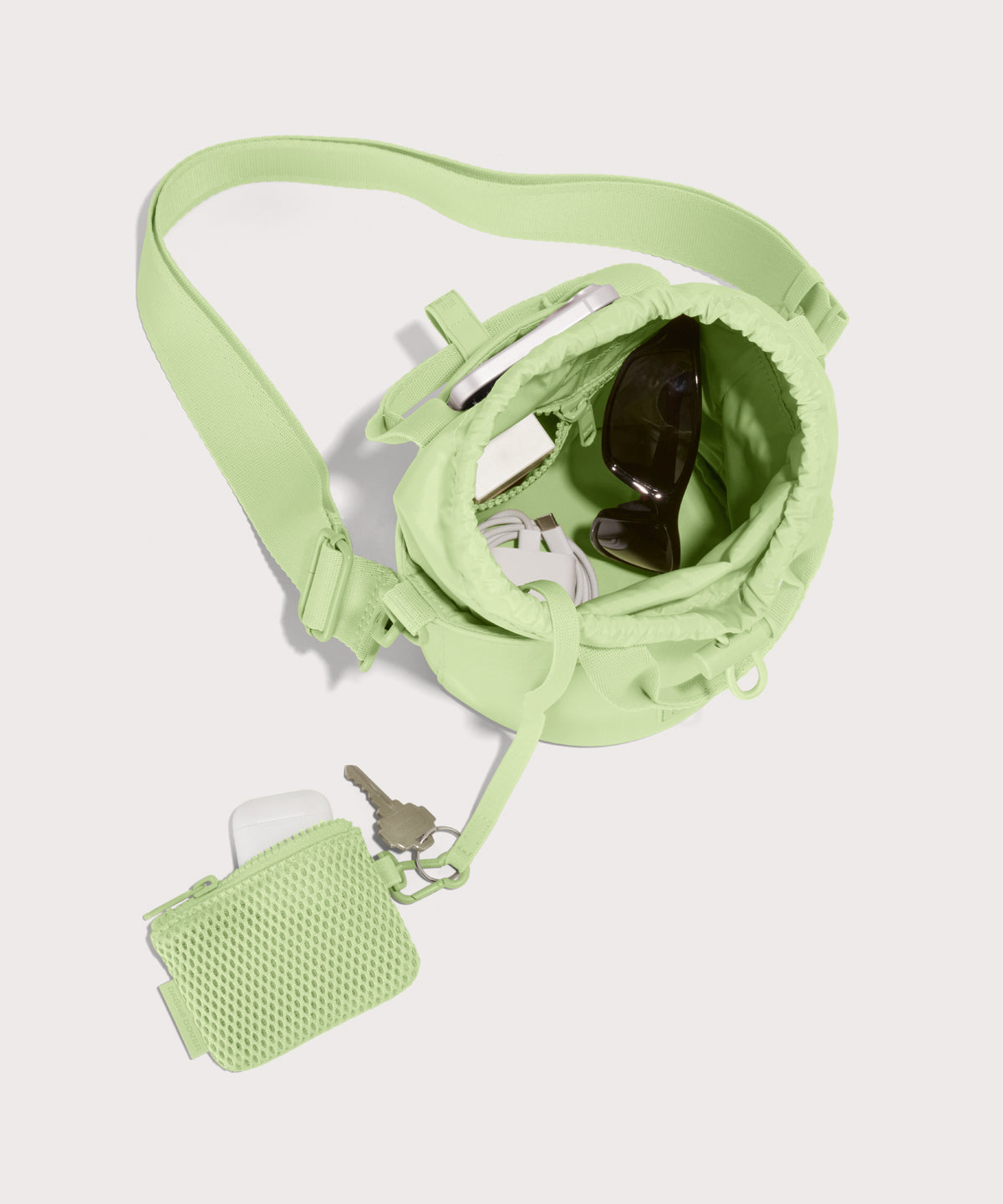 Dagne Dover Nico Bucket Bag in matcha, topdown.
